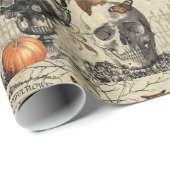 Moderne  halloween-uil en schedel cadeaupapier (Rol Hoek)