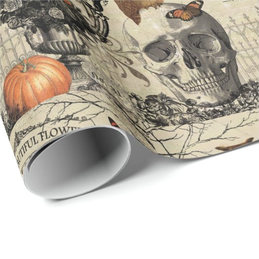 Moderne  halloween-uil en schedel cadeaupapier (Rol Hoek)