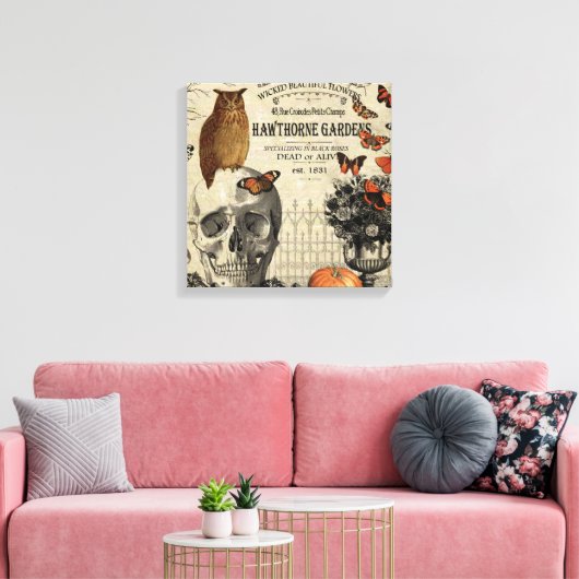 Moderne  halloween-uil en schedel canvas afdruk (Insitu (Woonkamer))