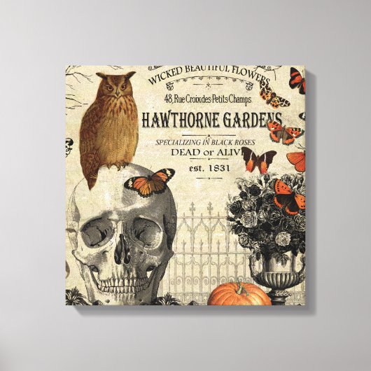Moderne  halloween-uil en schedel canvas afdruk (Voorkant)