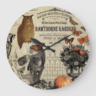 Moderne  halloween-uil en schedel grote klok