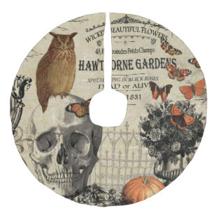 Moderne  halloween-uil en schedel imitatie linnen kerstboom rok