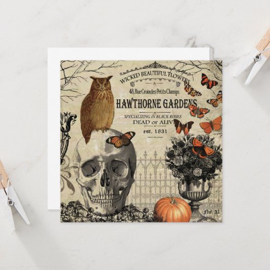 Moderne  halloween-uil en schedel kaart (Voorkant / Achterkant in situ)