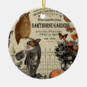 Moderne  halloween-uil en schedel keramisch ornament (Voorkant)