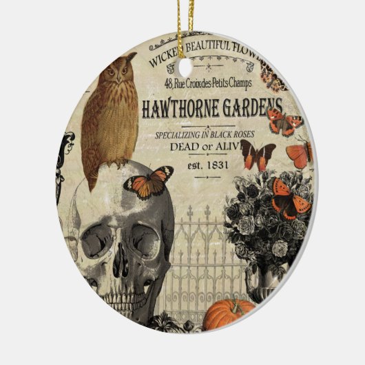 Moderne  halloween-uil en schedel keramisch ornament (Links)