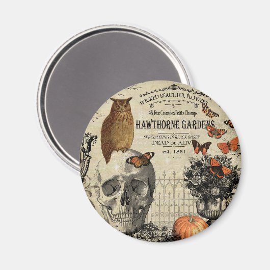 Moderne  halloween-uil en schedel magneet (Voorkant / Achterkant)