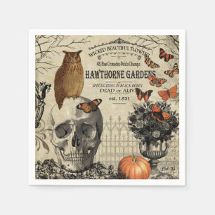 Moderne halloween-uil en schedel servet