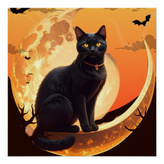Moderne Halloween zwarte kat Perfect Poster