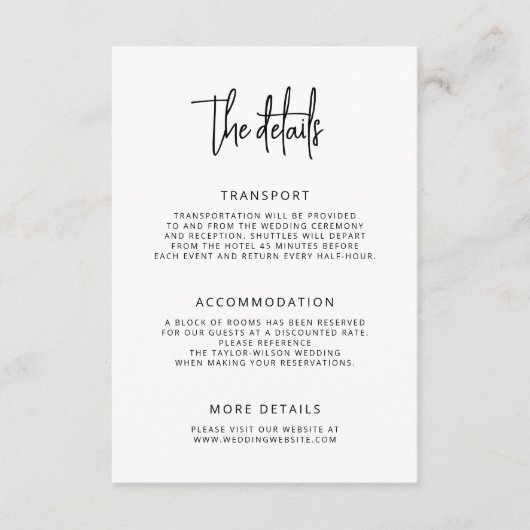 Moderne Hand belettering Script bruiloft details Informatiekaartje (Voorkant)