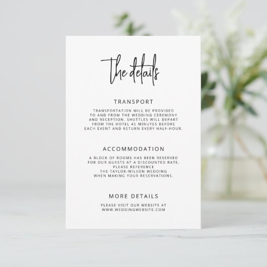 Moderne Hand belettering Script bruiloft details Informatiekaartje (Staand voorkant)