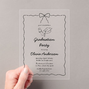 Moderne Hand-Drawn Bow & Squiggle Afstudeerfeest Acryl Uitnodigingen