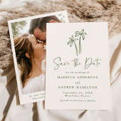 Moderne Hand-Drawn Palm Tree Cream Fotobruiloft Save The Date
