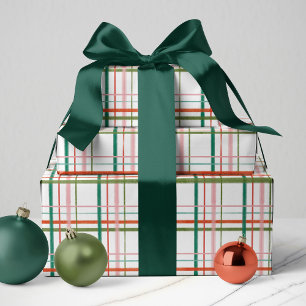 Moderne Hand getekend Roze, Rood, Groen Plaid Cadeaupapier