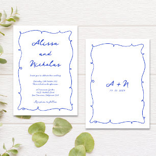 Moderne Hand getrokken Blauwe Cursieve Monogram Br Kaart