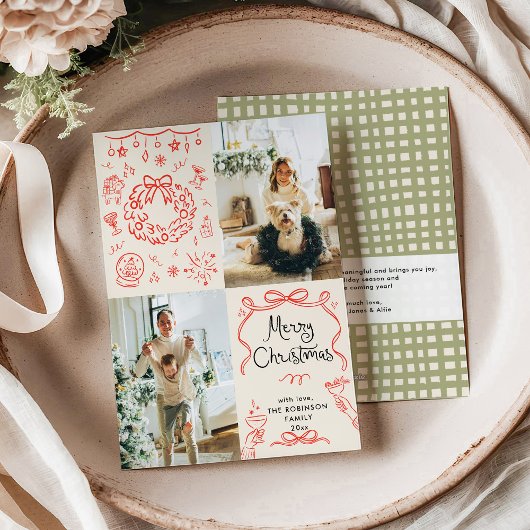 Moderne Hand Getrokken Bogen Boho Vrolijke Kerstfo Feestdagenkaart