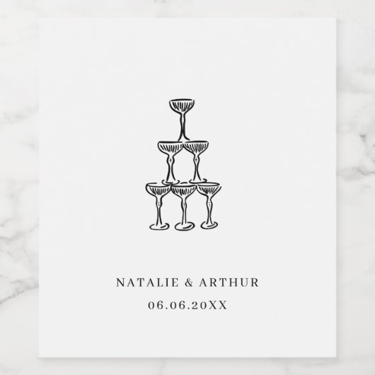 Moderne Hand getrokken bruiloft Wijn Etiket (Enkel label)