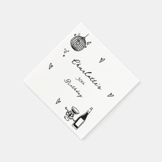 Moderne Hand Getrokken Discobal 30e Verjaardag Servet (Hoek)