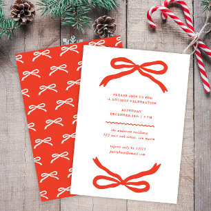 Moderne Hand-getrokken Red Bow Christmas Holiday P Kaart