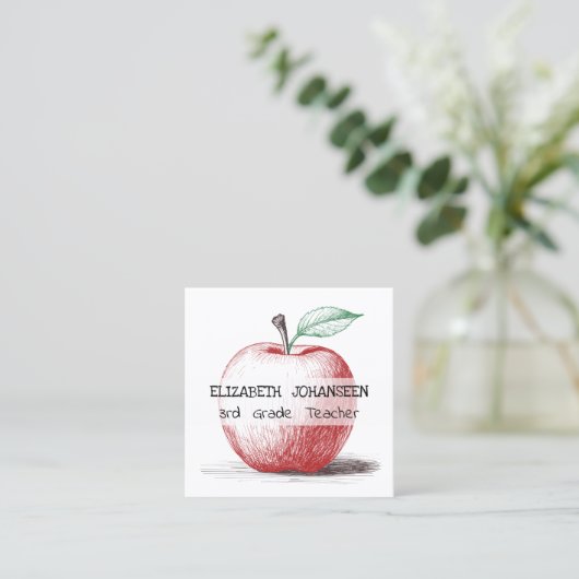 Moderne Hand Getrokken Rode Appel Leraar Privé Tut Vierkante Visitekaartje (Staand voorkant)