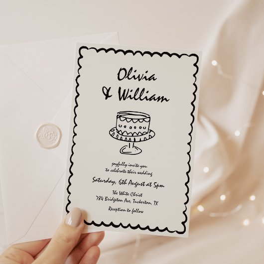 Moderne hand getrokken unieke retro bruiloft kaart