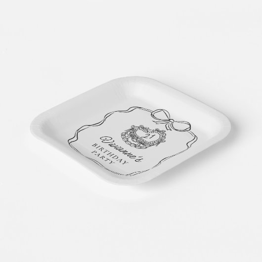 Moderne Hand Getrokken Zwarte Boog Meisje Verjaard Papieren Bordje (Gebogen)