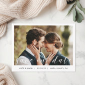 Moderne Hand Script Fotobruiloft Save Your Date Briefkaart