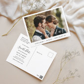 Moderne Hand Script Fotobruiloft Save Your Date Briefkaart