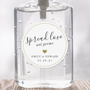 Moderne handdesinfecterende gel trouwgunst met gou ronde sticker