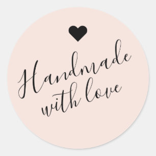 Moderne handgemaakt met liefdesscript beige hart ronde sticker