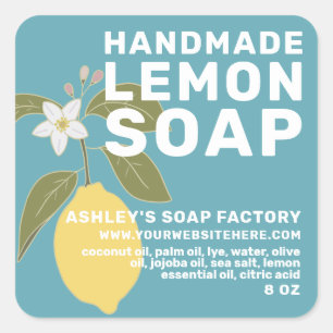 Moderne, handgemaakte Lemon Soap Botanisch Groen Vierkante Sticker