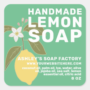 Moderne, handgemaakte Lemon Soap Botanisch Groen Vierkante Sticker