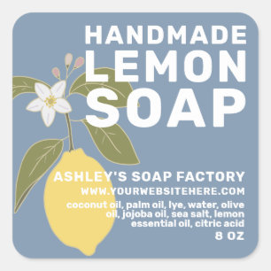 Moderne, handgemaakte Lemon-zeep botanisch blauw Vierkante Sticker