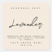 Moderne handgemaakte zeep-ingrediënten beige vierkante sticker (Voorkant)