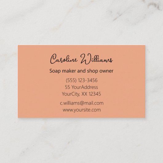 Moderne handgemaakte zeepwinkel zeepperzik visitekaartje (Achterkant)