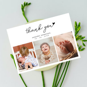 Moderne handgeschreven bedankkaart voor baby showe
