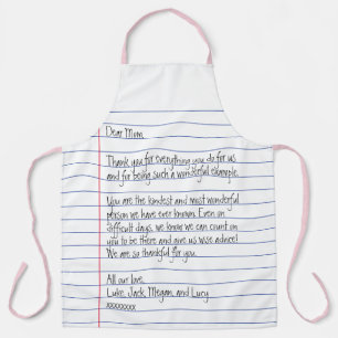 Moderne handgeschreven brief over gelinkt papier v schort