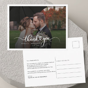 Moderne handgeschreven foto bruiloft Dank u Briefkaart