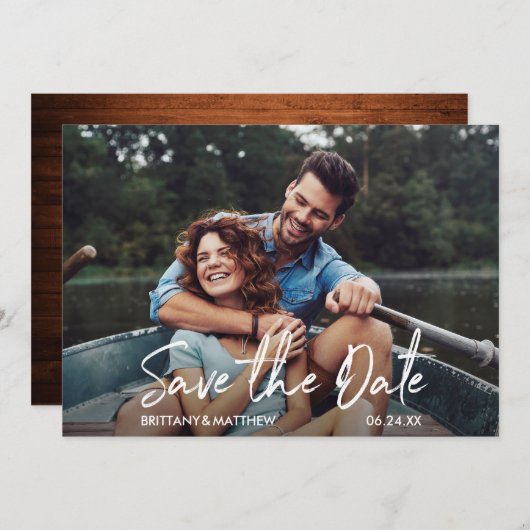 Moderne handgeschreven foto van script save the date (Voorkant / Achterkant)