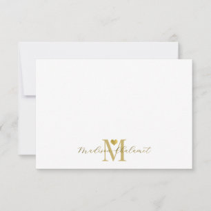 Moderne handgeschreven gouden script monogram goud notitiekaartje