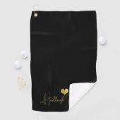 Moderne handgeschreven gouden script naammonogram golfhanddoek (Insitu)