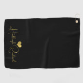 Moderne handgeschreven gouden script naammonogram golfhanddoek (Horizontaal)