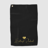 Moderne handgeschreven gouden script naammonogram golfhanddoek (Voorkant)