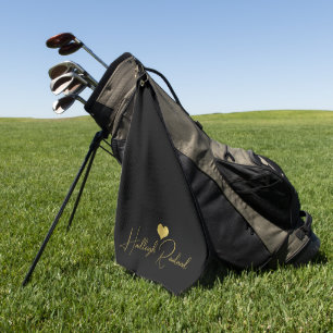 Moderne handgeschreven gouden script naammonogram  golfhanddoek