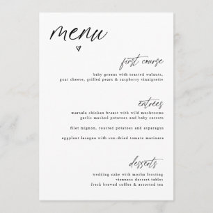 Moderne Handgeschreven Hart Eenvoudige Trouwmenu Menu