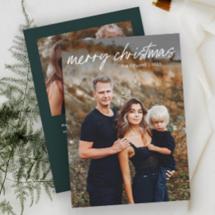 Moderne handgeschreven kerstkaart met 2 foto's