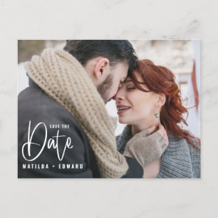 Moderne handgeschreven monochrome foto's bruiloft briefkaart