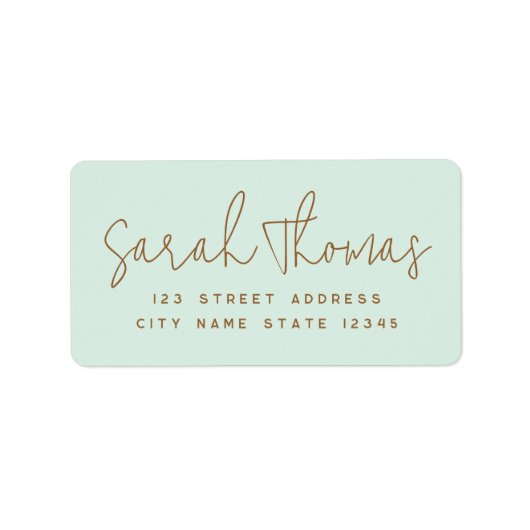 Moderne handgeschreven naam licht mint retour adre etiket (Voorkant)