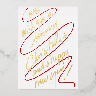 Moderne handgeschreven rode en gouden script ontwe folie feestdagenkaart