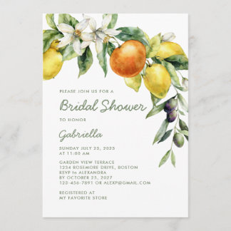 Moderne handgeschreven script citrus bruiloftsfees kaart