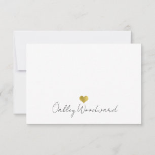 Moderne handgeschreven script naam gouden hart notitiekaartje